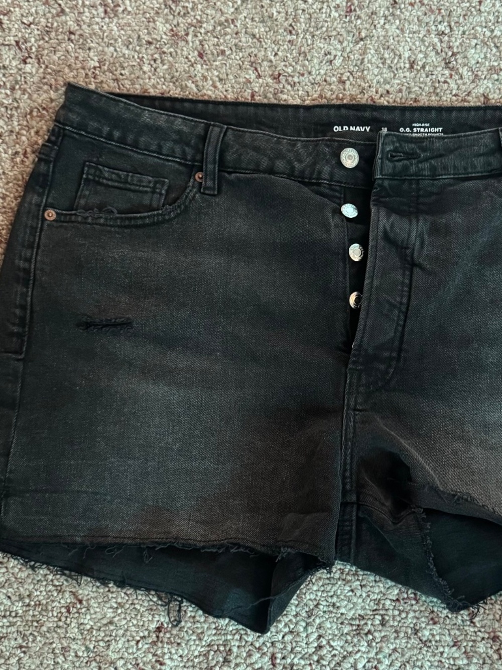 Old Navy Womens High Rise O.G Straight Jean Shorts Distressed Size 18 Black